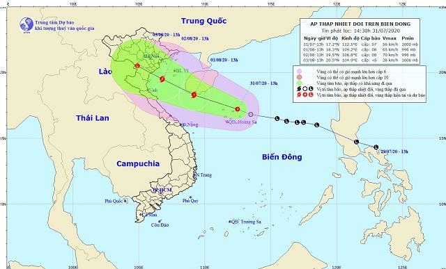 Tin áp thấp nhiệt đới trên Biển Đông ngày 31/7/2020