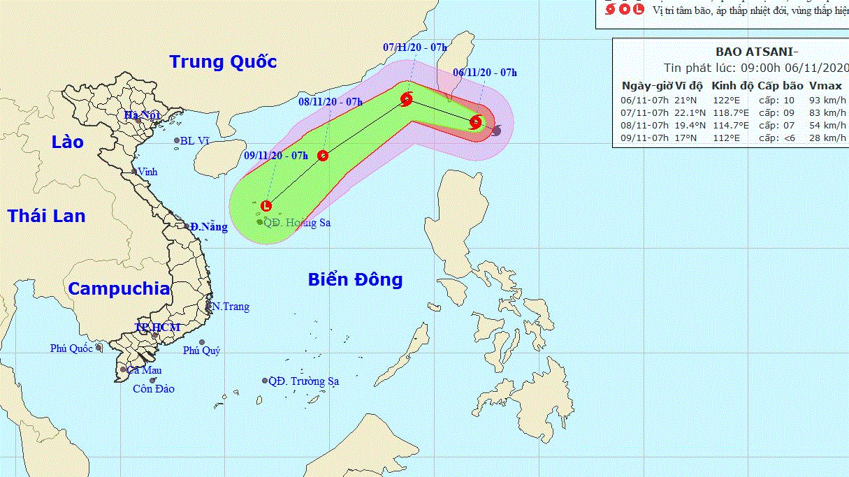 TIN BÃO GẦN BIỂN ĐÔNG 					(Cơn bão Atsani)