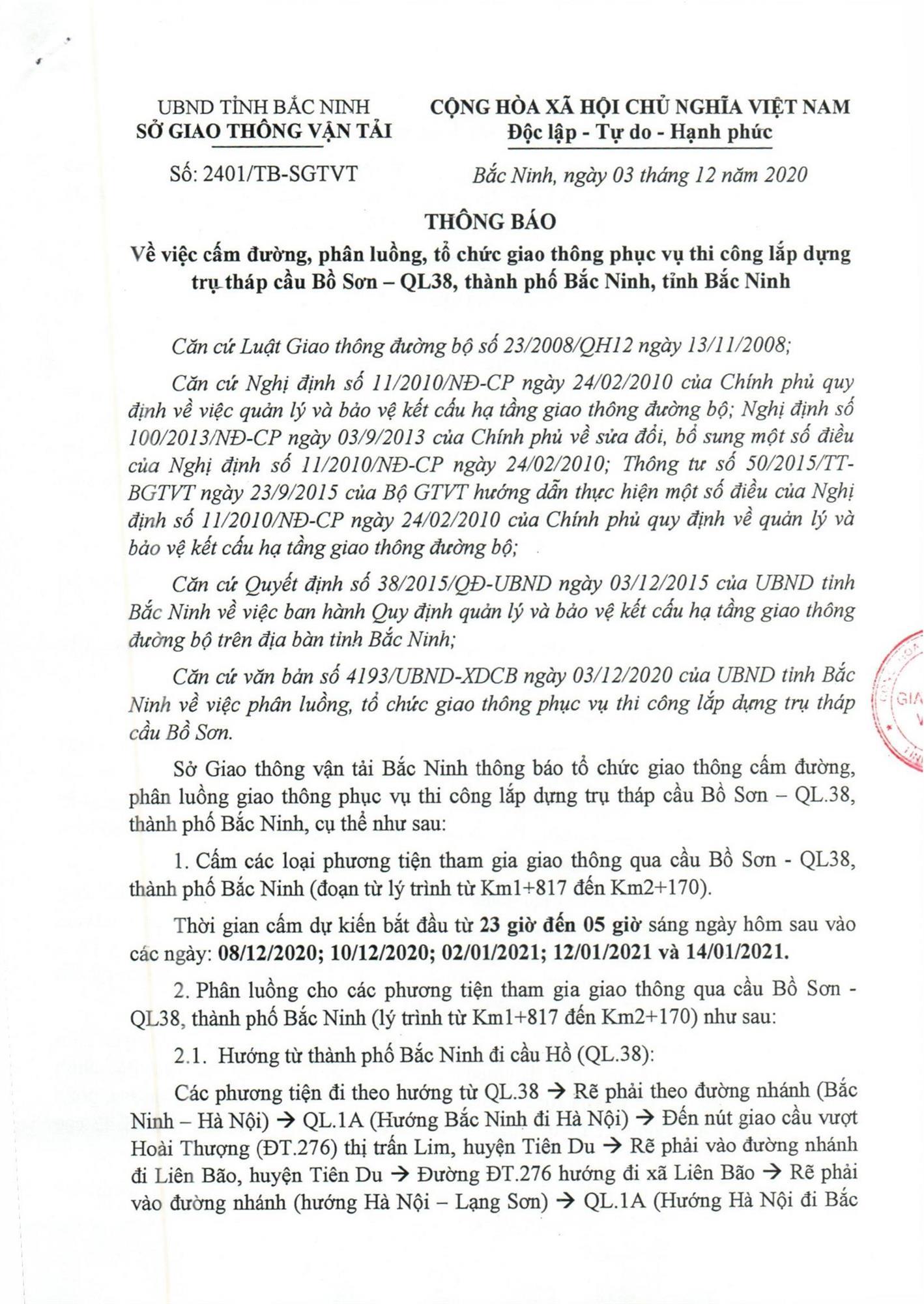 Hướng dẫn phân luồng giao thông khu vực cầu Bồ Sơn