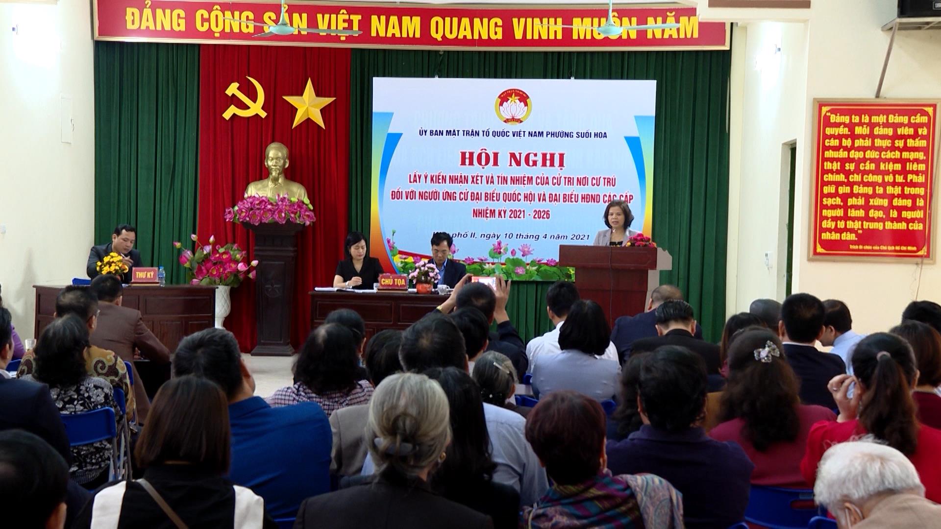 Hội nghị lấy ý kiến cử tri đối với người ứng cử đại biểu HĐND các cấp tại phường Suối Hoa, TP Bắc Ninh