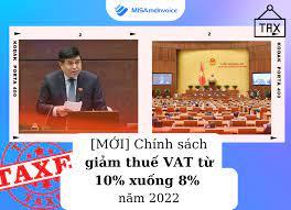 Từ tháng 2/2022, thuế giá trị gia tăng giảm xuống 8%