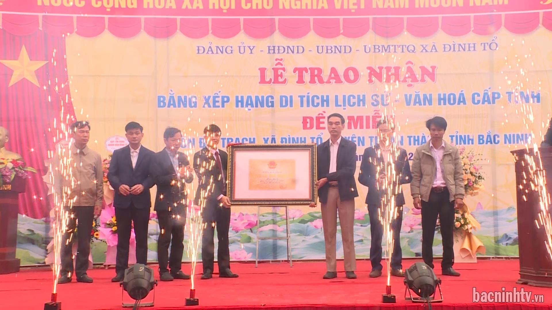 Đón nhận di tích lịch sử đền Miễu, thôn Đại Trạch, huyện Thuận Thành