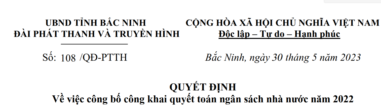 Quyết định về việc công bố công khai quyết toán ngân sách nhà nước năm 2022