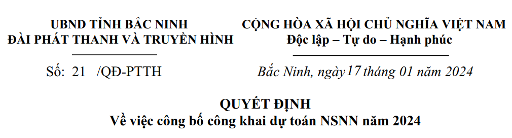 Quyết định: Về việc công bố công khai dự toán NSNN năm 2024