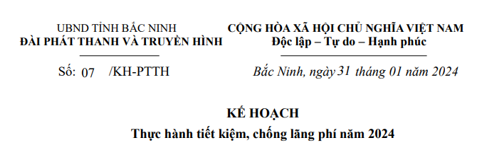 Kế hoạch thực hành tiết kiệm, chống lãng phí năm 2024