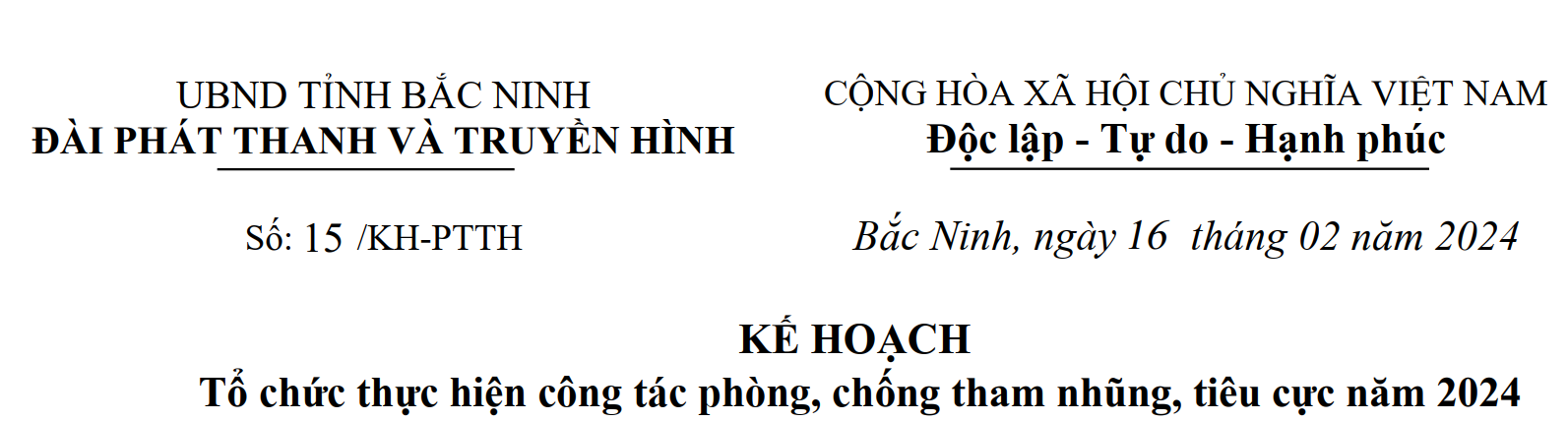 Kế hoạch: Tổ chức thực hiện công tác phòng, chống tham nhũng, tiêu cực năm 2024
