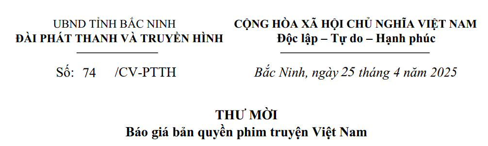 THƯ MỜI: Báo giá bản quyền phim truyện Việt Nam